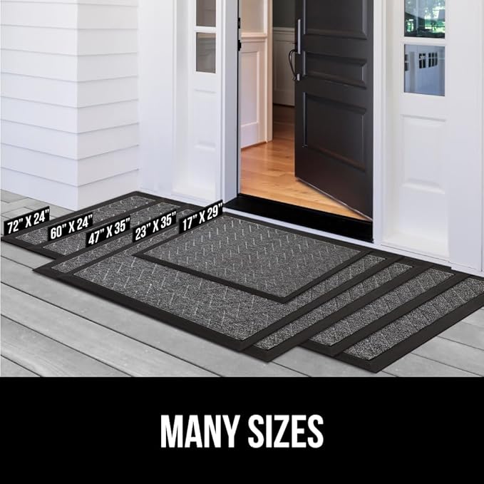 GORILLA GRIP 100% Waterproof All-Season WeatherMAX Doormat, 72x24, Durable Natural Rubber, Stain and Fade Resistant, Low Profile, Indoor Outdoor Door Mats, Easy Clean Patio Entrance Mat, Steel Chevron