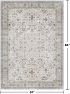 Hazo Haus Boho Light Grey 5x7 Living Room Rug - Modern Vintage Eclectic Floral Pastel Neutral Taupe, Washable Low Pile Non-Slip Large Area Rugs for Nursery Dining Under Table Bedroom Lounge