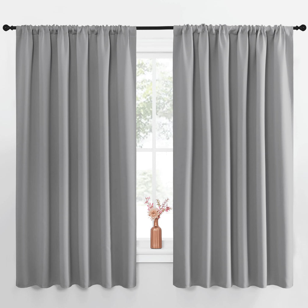 NICETOWN Short Curtains for Small Window - Thermal Insulated Rod Pocket Blackout Drapes/Draperies for Dining Room (2 Panels, W70 x L63 inches, Silver Grey)
