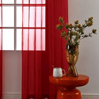 SpaceDresser Basic Rod Pocket Sheer Voile Window Curtain Panels Christmas Red 1 Pair 2 Panels 52 Width 36 Inch Long for Kitchen Bedroom Children Living Room Yard（Christmas Red, 52W x 36L）