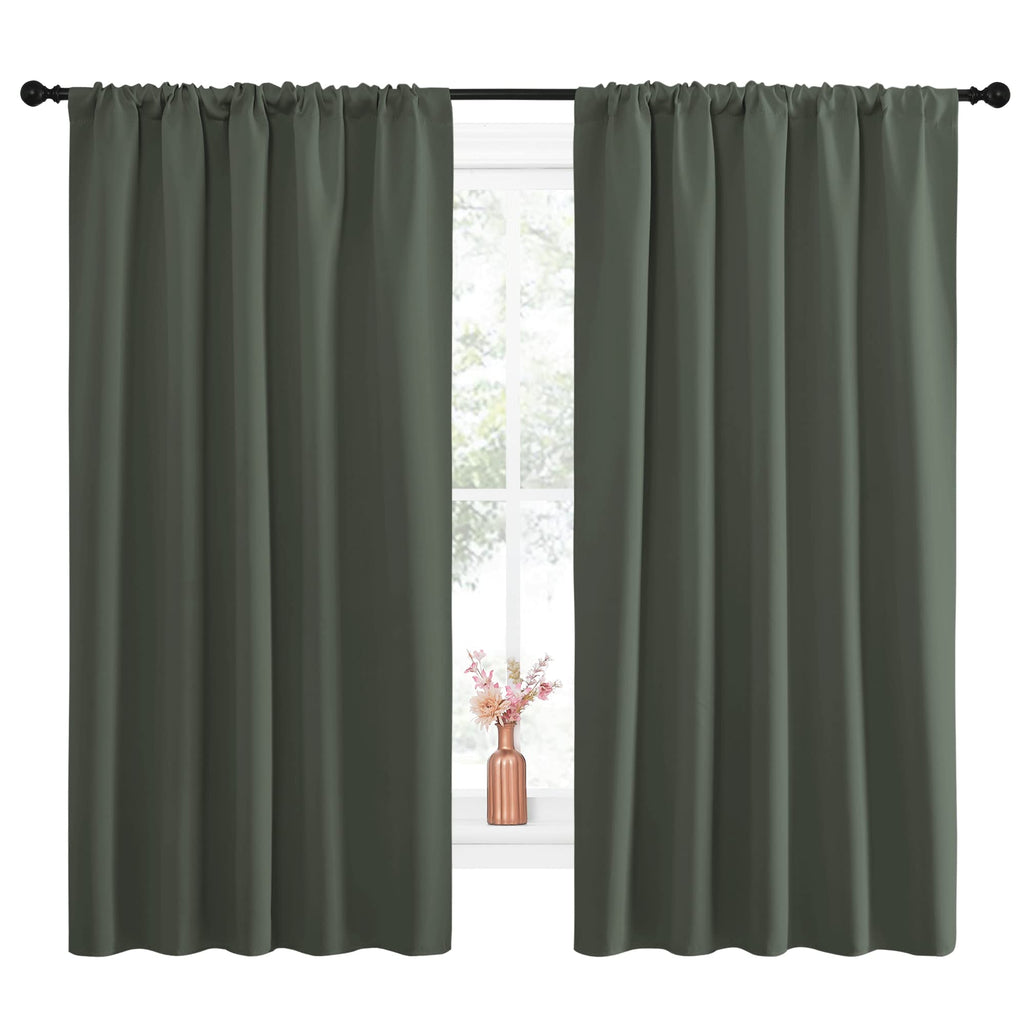 NICETOWN Bedroom Curtains Blackout Draperies - All Season Thermal Insulated Solid Rod Pocket Top Blackout Curtains/Drapes for Kid's Room (Dark Mallard, 1 Pair, 52 x 63 Inch)