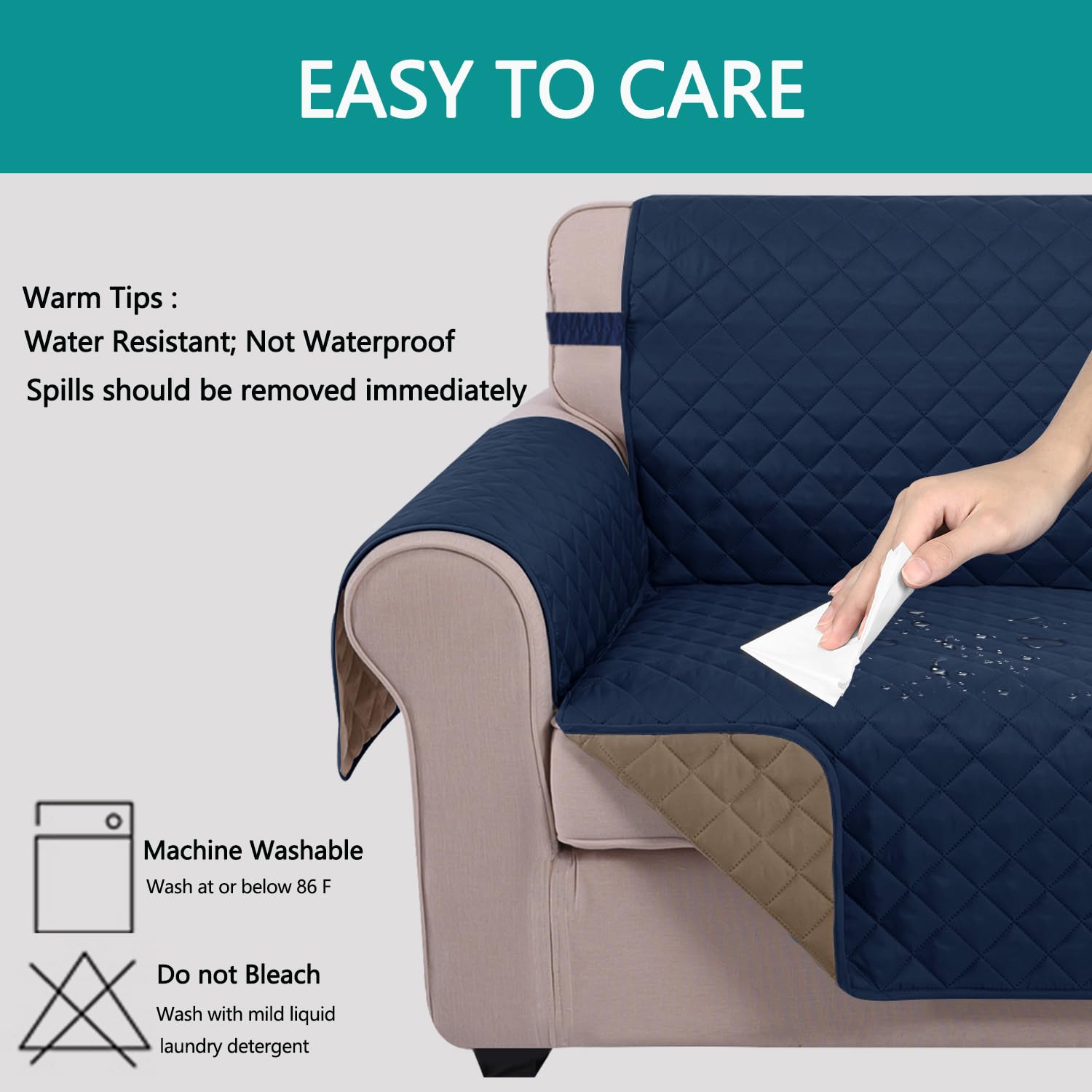 U-NICE HOME Reversible Sofa Cover Couch Cover for Dogs, Navy/Taupe