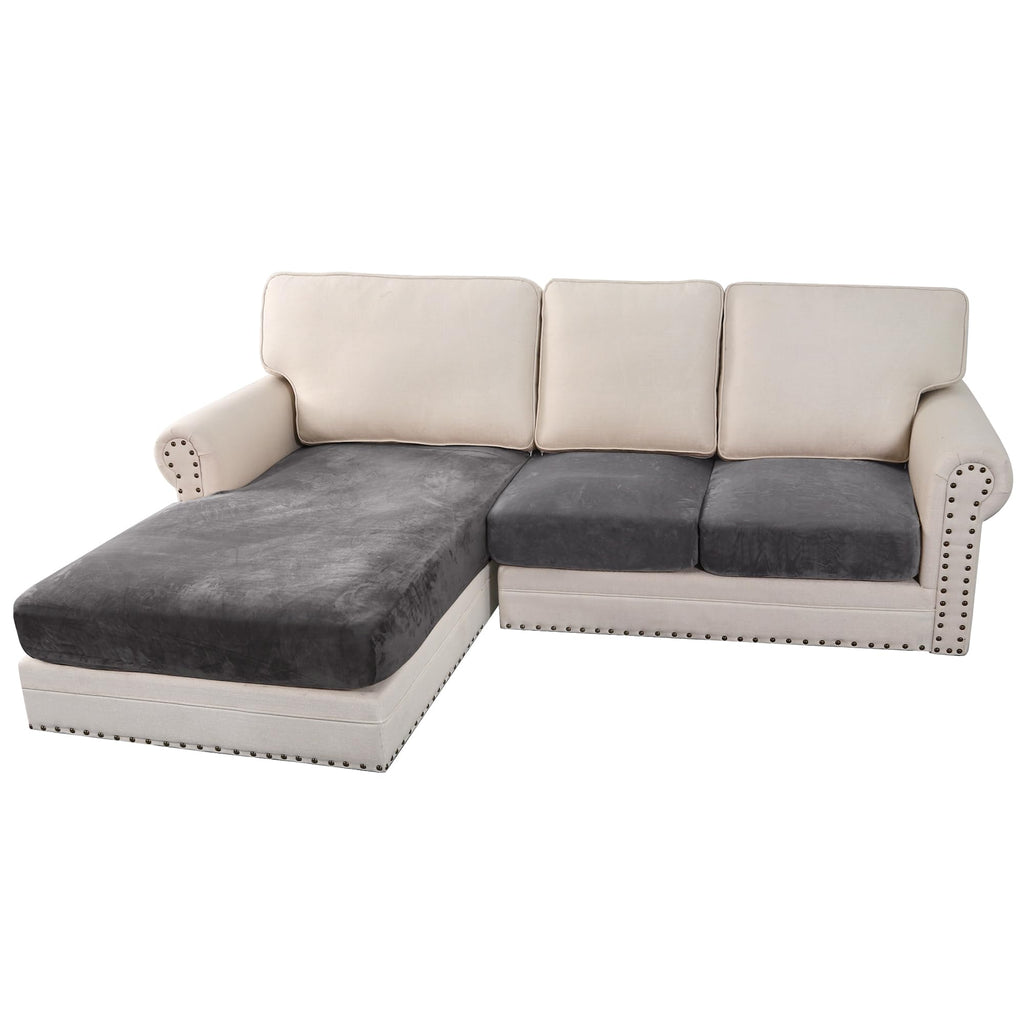 H.VERSAILTEX Velvet Stretch Sectional Couch Covers 3 Pieces Sofa Seat Cushion Covers L Shape Separate Cushion Couch Cover for Both Left/Right Sectional Couch (Large Sofa 2 Seater + 1 Chaise, Grey)