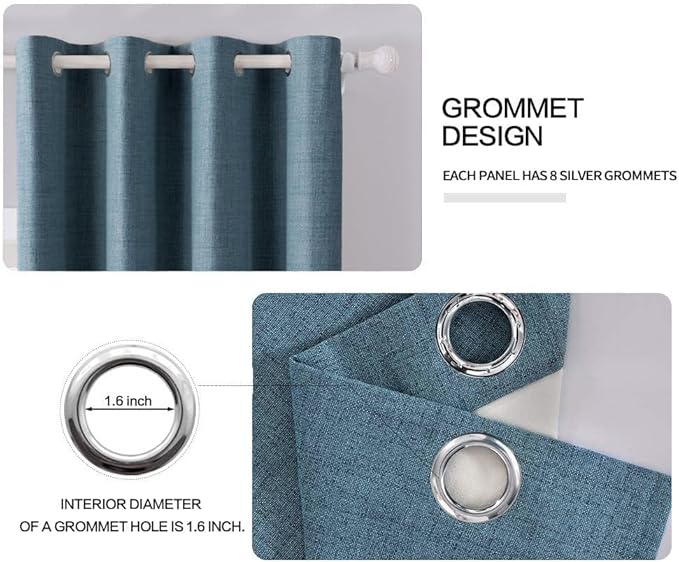 MIULEE 100% Blackout Linen Curtains for Bedroom 52x45 Inches Dusty Blue