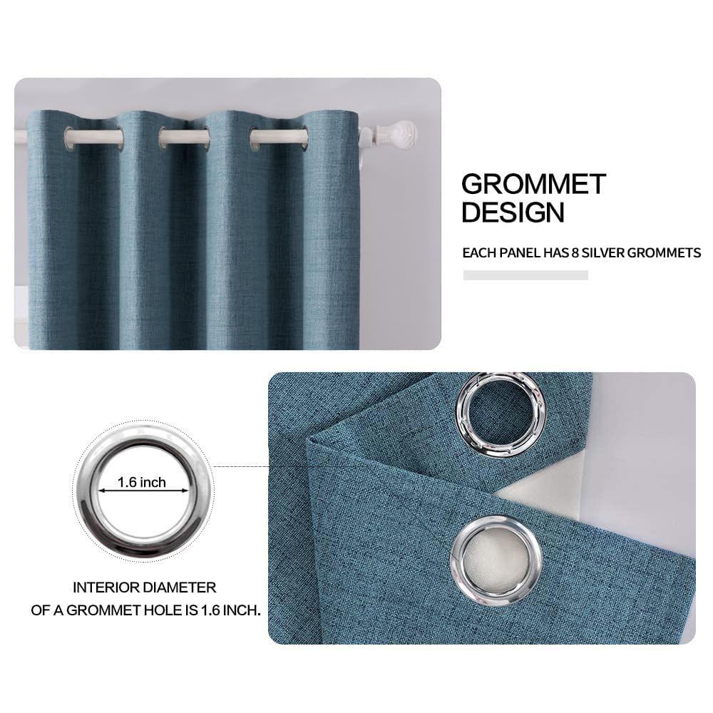 MIULEE 90 Inches Linen Texture Curtains for Bedroom 100% Blackout Thermal Insulated Dusty Blue Curtains Grommet Room Darkening Draperies Luxury Decor for Living Room Nursery 52x90 Inch (2 Panels)