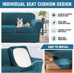 H.VERSAILTEX High Stretch Sofa Slipcover 4 Piece Cover Velvet Furniture Protector Form Fit Thick Velvet Extra Large Sofa Cover for 3 Cushion Couch Width Up to 97 Inch (Large Sofa, Peacock Blue)