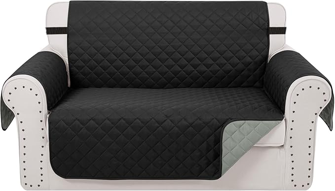 Reversible Loveseat Sofa Covers Couch Cover Furniture Protector(Loveseat,Black/Grey)
