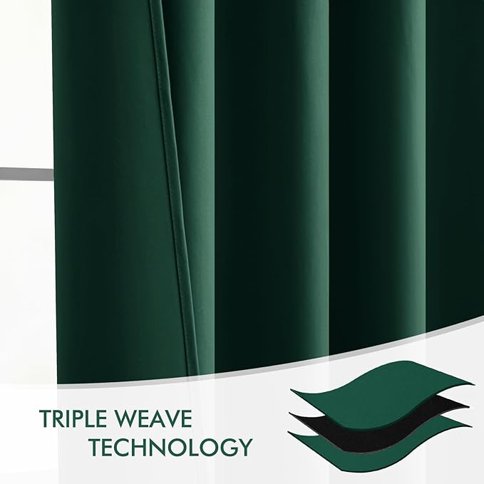 MIULEE Christmas Hunter Green Back Tab Blackout Curtains 52"x96" 2 Panels