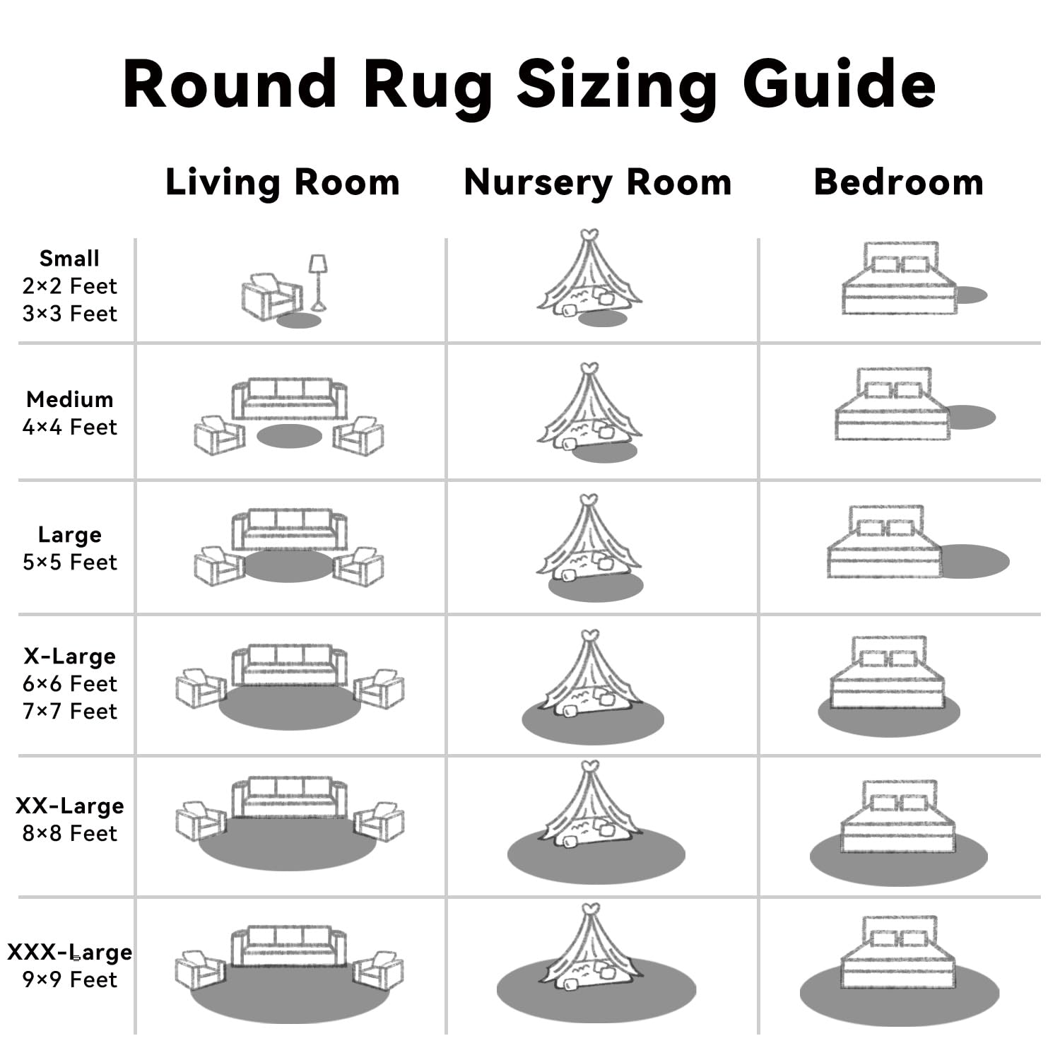 OLANLY Black Round Rugs for Bedroom - Machine Washable, 2 ft Circle Area Rugs for Living Room, Soft and Fluffy Shaggy Carpet for Teen Girls and Boys, Nursery Rooms, Dorms, Home Decor Aesthetic