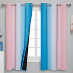 Estelar Textiler Pink and Blue Curtains 63 Inch Length 2 Panels, Ombre Total Blackout Curtains for Bedroom, Grommet Thermal Insulated Gradient Blackout Drapes for Kids Room, 42x63 Inch