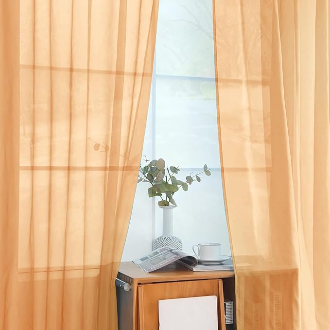 SpaceDresser Beige Sheer Curtains 4 Panels Rod Pocket Semi-Sheer Curtain 108 Inches Long Light Filtering Voile Window Drapes for Bedroom Living Room Kitchen, Each 52W x 108L
