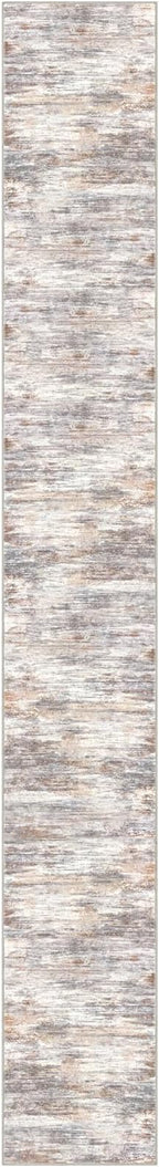 KOZYFLY Modern Abstract Washable Long Runner Rug 2.6x20 Hallway Rug Runner Non-Slip Soft Kitchen Runner Rugs, Multi Grey/Orange 20 Foot Carpet Runners for Stair Entryway Bathroom