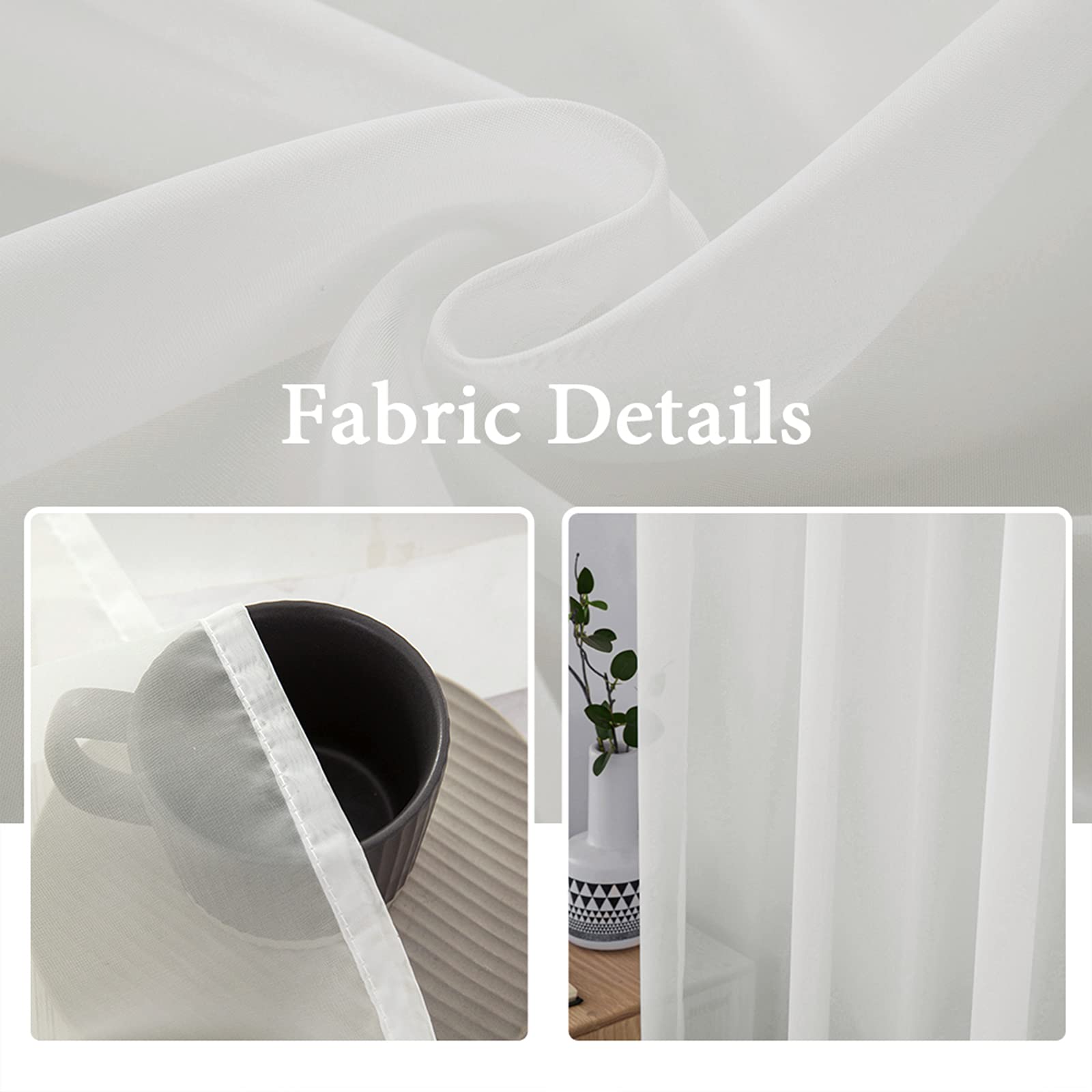 MIULEE 2 Panels Sheer Curtains for Living Room 54 X 102 Inches Ivory