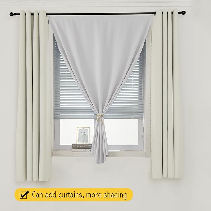 Sovtfides Blackout Curtains for Bedroom Sticky Curtain Blackout Window Cover Self Adhesive Curtains Rod No Drillng, 47" W X 96" L, Light Grey, 1 Panel