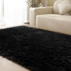ORINOVA Black Faux Sheepskin Washable Fluffy Fur Rugs for Bedroom Fuzzy Nursery Rug 3x5 Rectangle Rug Cute Room Home Décor