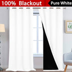 Yakamok 100% Blackout Curtains 108 Inches Long, 2 Thick Layers Thermal Insulated Curtain Panels for Bedroom, Full Light Blocking Drapes with Black Liner (52" Wide Each Panel, Pure White, 2 Panels)