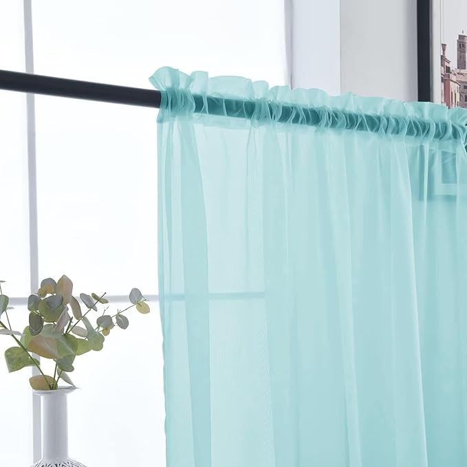 SpaceDresser Basic Rod Pocket Sheer Voile Window Curtain Panels Sky Blue 1 Pair 2 Panels 52 Width 63 Inch Long for Kitchen Bedroom Children Living Room Yard（Sky Blue, 52W x 63L）