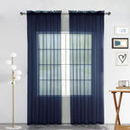 SpaceDresser Sheer Voile Window Treatment Rod Pocket Curtain Panels for Kitchen Bedroom Living Room Drapes Sunlight Filtering Privacy Semi Home Decor Assorted Colors Sizes (Navy, 52 W x 90 L)