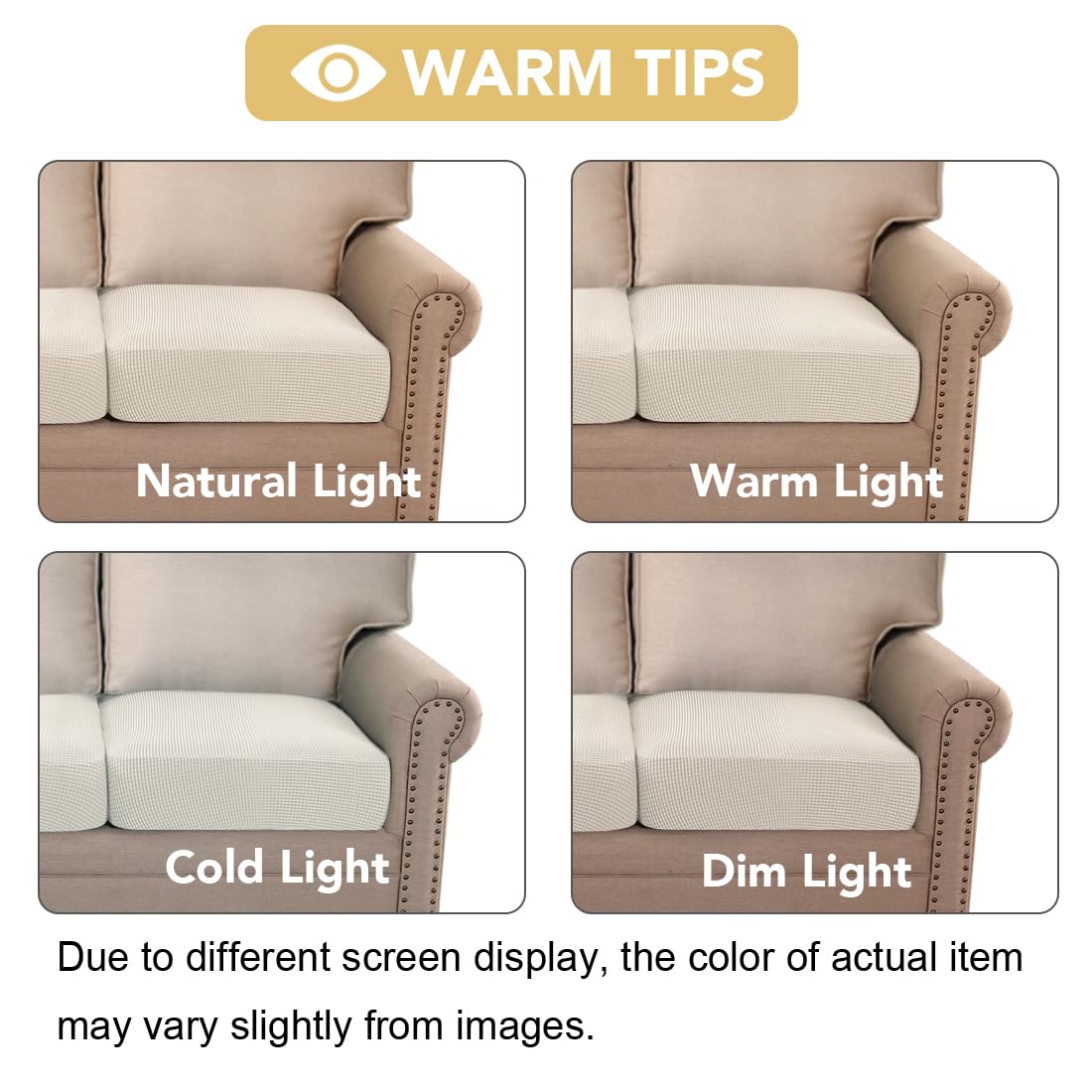 H.VERSAILTEX Super Stretch Individual Seat Cushion Covers Sofa Covers Couch Covers Slipcover Sets Thick Jacquard Textured Twill Fabric (2 Piece Large Sofa Cushion Covers, Cream)