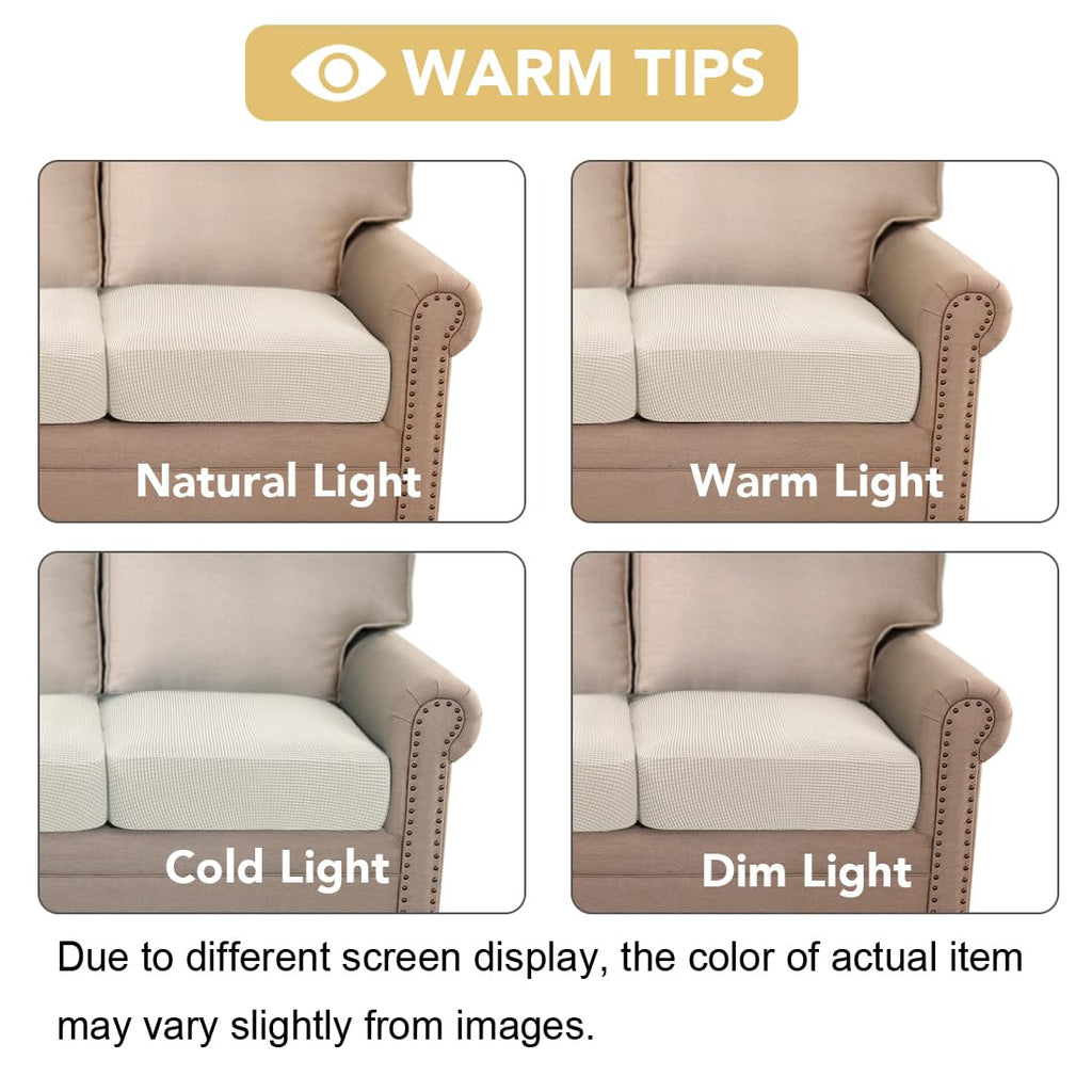 H.VERSAILTEX Super Stretch Individual Seat Cushion Covers Sofa Covers Couch Slipcover Sets Thick Jacquard Textured Twill Fabric (3 Piece Sofa Cushion Covers, Cream)