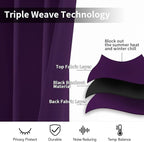 Yakamok Blackout Curtains Room Darkening Thermal Insulated Grommet Top Solid Window Curtains for Living Room, 42W x 63L,Purple,2 Panels