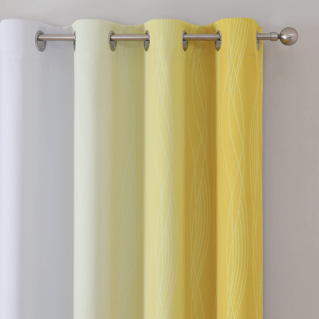 Yellow and Greyish White Ombre Blackout Curtains for Living Room 63 Inch