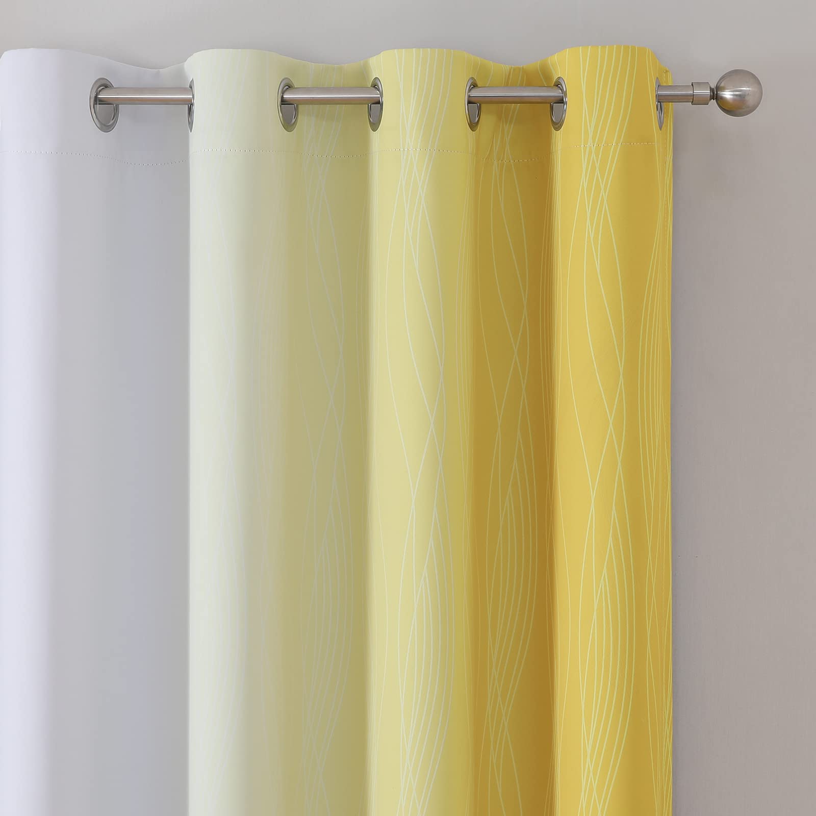 Yellow and Greyish White Ombre Blackout Curtains for Living Room 63 Inch