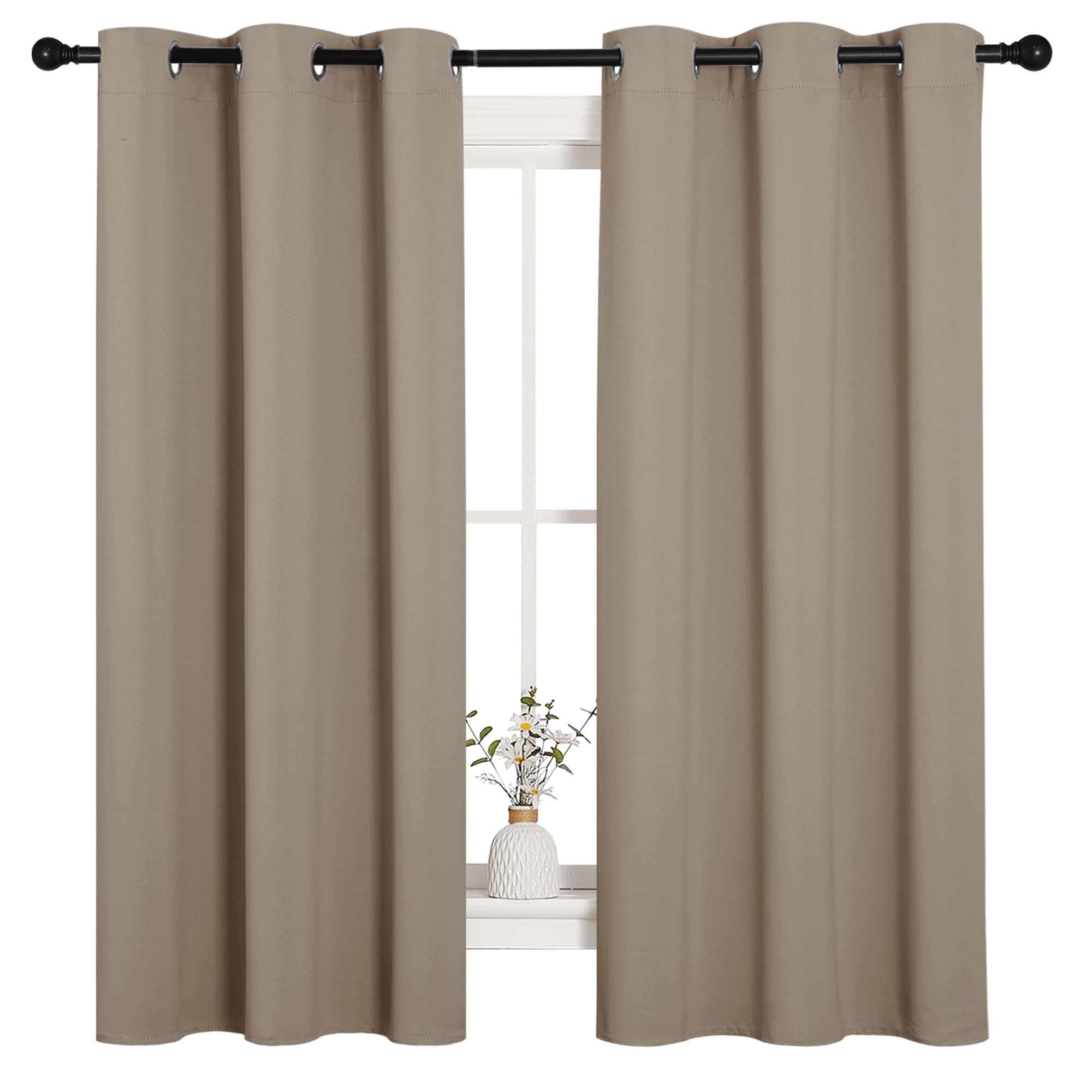 NICETOWN Sleek Blackout Curtains 63 inches Length for Small Windows, Noise Reducing and Block Draft Panels for Door Doorway Laundry Office Luxury Decor Theme (2 Panels, Taupe, W42 x L63 -Inch)