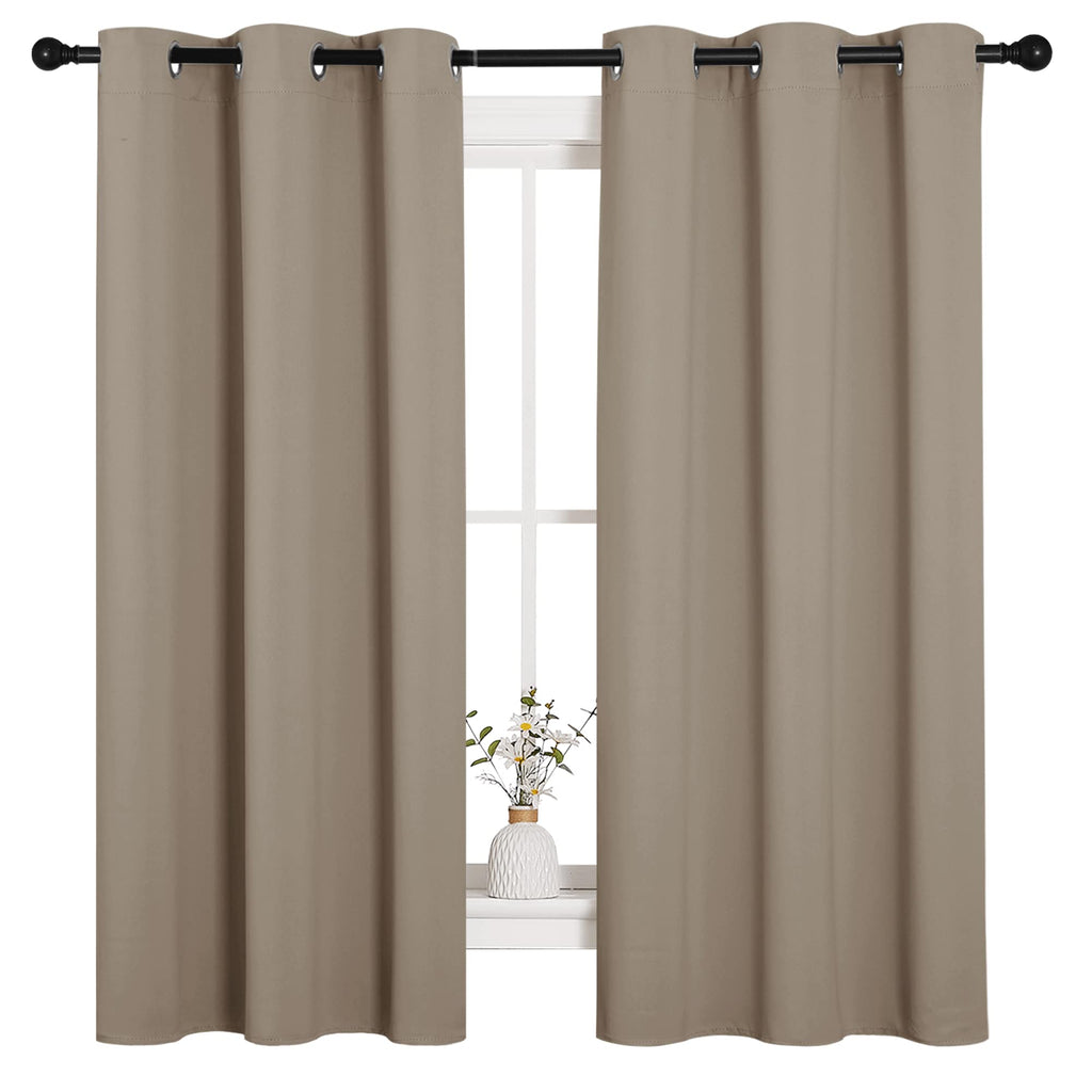 NICETOWN Sleek Blackout Curtains 63 inches Length for Small Windows, Noise Reducing and Block Draft Panels for Door Doorway Laundry Office Luxury Decor Theme (2 Panels, Taupe, W42 x L63 -Inch)
