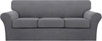 Turquoize 4 Piece Sofa Covers for 3 Cushion Couch Sofa Slipcover Soft Couch Cover for Dogs Washable Furniture Cover with 3 Individual Large Cushion Covers Feature Fabric (Large Sofa, Charcoal Gray)