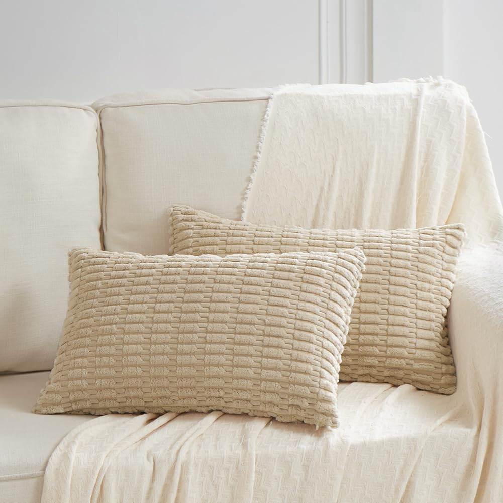 Fancy Homi 4 Packs Decorative Throw Pillow Covers for Living Room Couch Bed, Modern Farmhouse Boho Home Décor Accent Cushion Case, 24" x 14", Tan