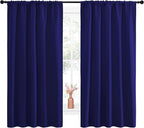 NICETOWN Curtains Blackout Draperies - Modern Design Thermal Insulated Solid Rod Pocket Top Blackout Drapes for Kid's Bedroom, Window Coverings (Navy Blue, 1 Pair, 52 x 63 inches)