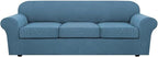 H.VERSAILTEX 4 Piece Stretch Sofa Covers for 3 Cushion Couch Covers for Living Room Furniture Slipcovers (Base Cover Plus 3 Seat Cushion Covers) Thicker Jacquard Fabric (Large Sofa, Dusty Blue)
