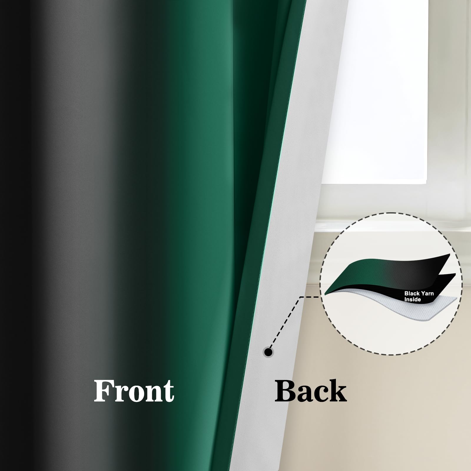 Yakamok Blackout Ombre Dark Green and Black Curtains-Gradient Room Darkening Curtain, Grommet Thermal Insulated Light Blocking Window Drapes Curtain for Living Room Bedroom,52 x 72 Inch,2 Panels