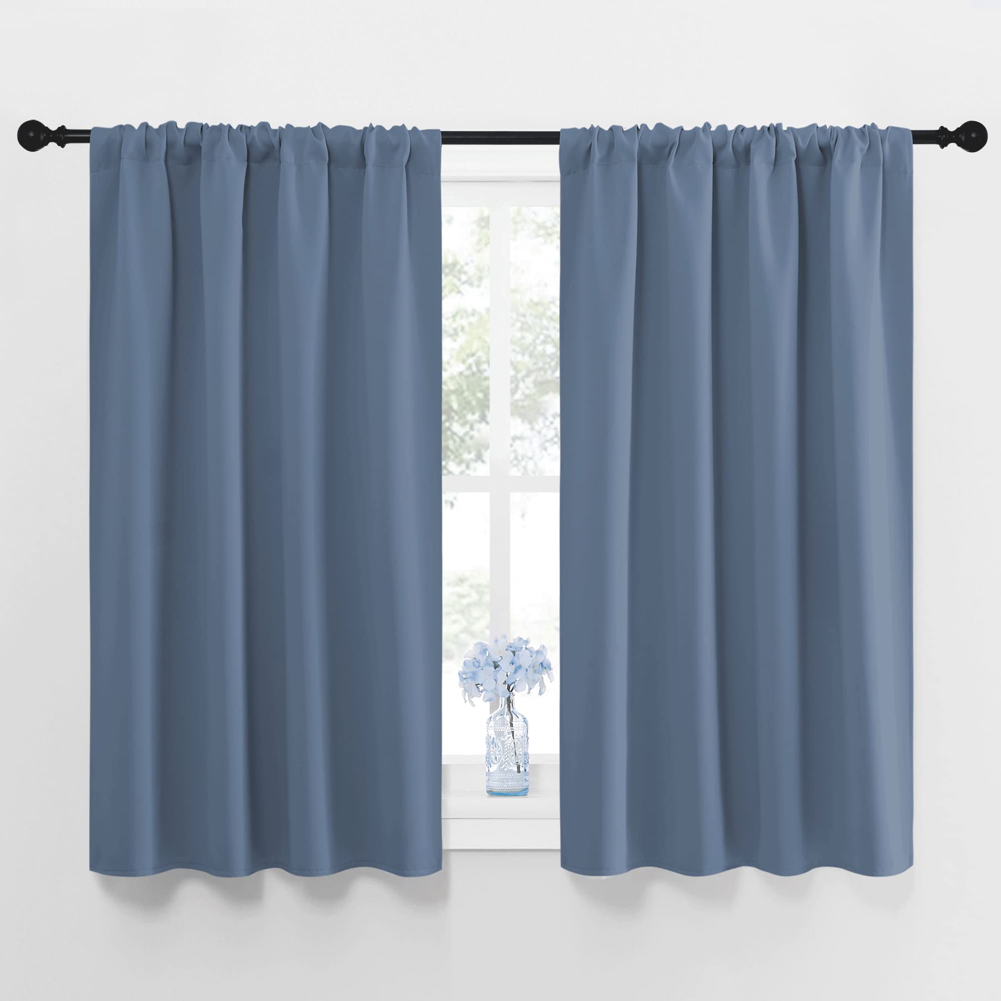 NICETOWN Blackout Curtains for Bedroom, Blackout Curtain Panels, Window Treatment Energy Saving Thermal Insulated Solid Rod Pocket Blackout Drapes/Draperies (Stone Blue, 1 Pair, 42 by 48-inch)