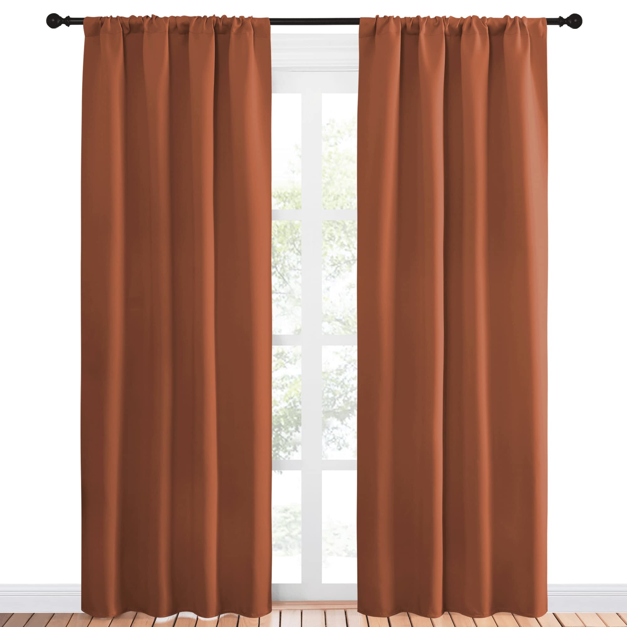 NICETOWN Blackout Curtains and Drapes - Thermal Insulated Solid Rod Pocket Blackout Draperies/Panels (Burnt Orange, 1 Pair, 42 by 84 inches)