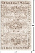 Hazo Haus Washable Neutral Farmhouse Living Room Rug, 5x8 Area Rugs for Bedroom Under Bed, Nursery Room, Boho Vintage Floral Non-Slip Rug Low Pile Stain Resistant (5x8 Beige/Latte)