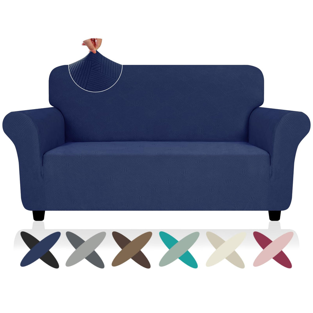 ZNSAYOTX Super Stretch Couch Cover Love Seat Sofa Covers for Living Room Dogs Pet Friendly Furniture Protector Spandex Loveseat Slipcovers with Anti Slip Foam Sticks (Navy Blue, Loveseat)