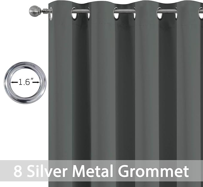 Yakamok Room Darkening Dark Grey Blackout Curtains 84 Inches Long Light Blocking Thermal Insulated Solid Grommet Window Treatment Drapes for Bedroom(One Pair, 52 Inch by 84 Inch)