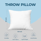 Utopia Bedding Throw Pillows, 18x18 Pillow Inserts, Pack of 1, White