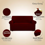 Easy-Going Stretch Oversized Sofa Slipcover 1-Piece Sofa Cover Furniture Protector Couch Soft with Elastic Bottom for Kids, Polyester Spandex Jacquard Fabric Small Checks Wine