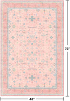 Hazo Haus Nursery Area Rug 4x6 - Pink Rugs for Girls Bedroom, Living Room - Washable Low Pile Non-Slip Charming Boho Vintage Traditional Oushak Design, Perfect for Kids Rooms