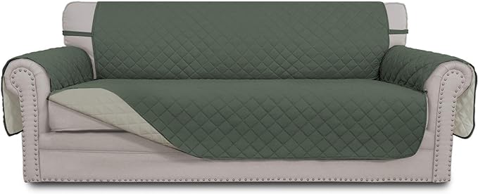 Easy-Going Reversible Couch Cover, 3 Cushion Sofa, Greyish Green/Beige