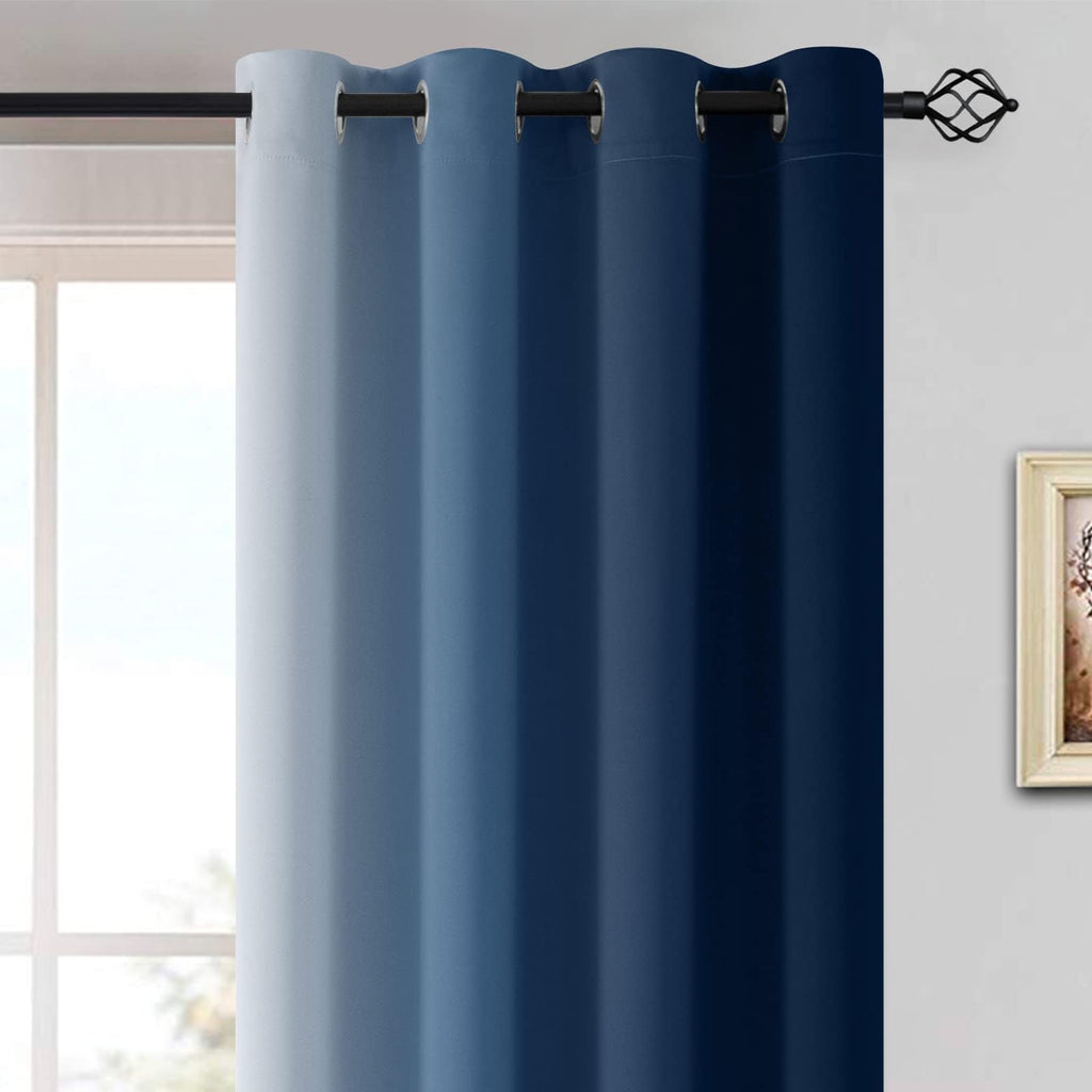 Yakamok Ombre Curtains Blue and Greyish White for Living Room,52Wx90L