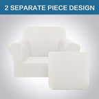 H.VERSAILTEX 2 Piece Couch Cover Stretch Stylish Chair Cover Furniture Protector Featuring Jacquard Textured Twill Fabric High Spandex Slipcover (Chair, Porcelain White)