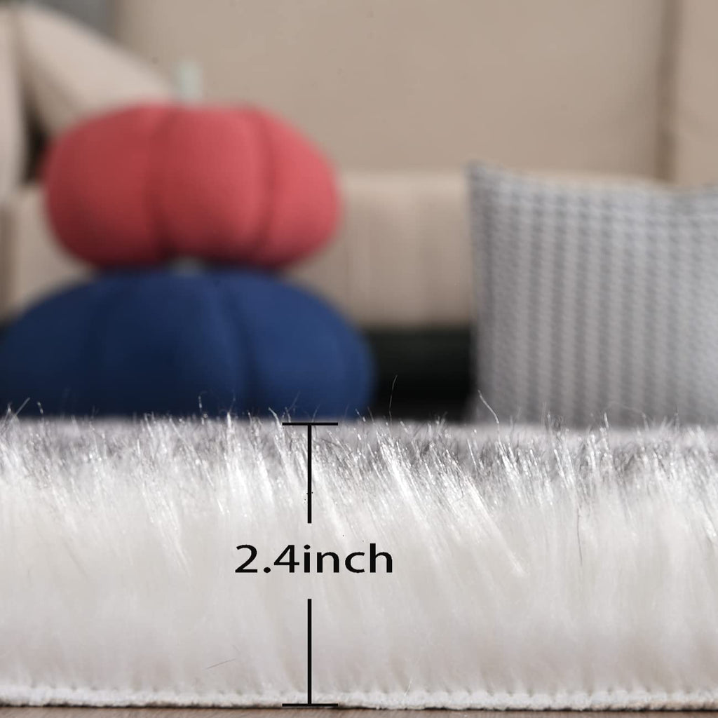 ORINOVA White and Grey Round Rugs 6ft Circle Furry Rug for Living Room Washable Shag Faux Sheepskin Fluffy Fur Rugs for Bedroom Nursery Rug
