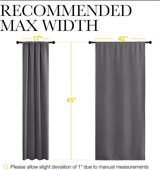 NICETOWN Grey Window Curtains for Bedroom - Home Decoration Thermal Insulated Rod Pocket Blackout Blinds & Drapes for Small Windows (Gray, 2 Panels, W42 x L45 -Inch)