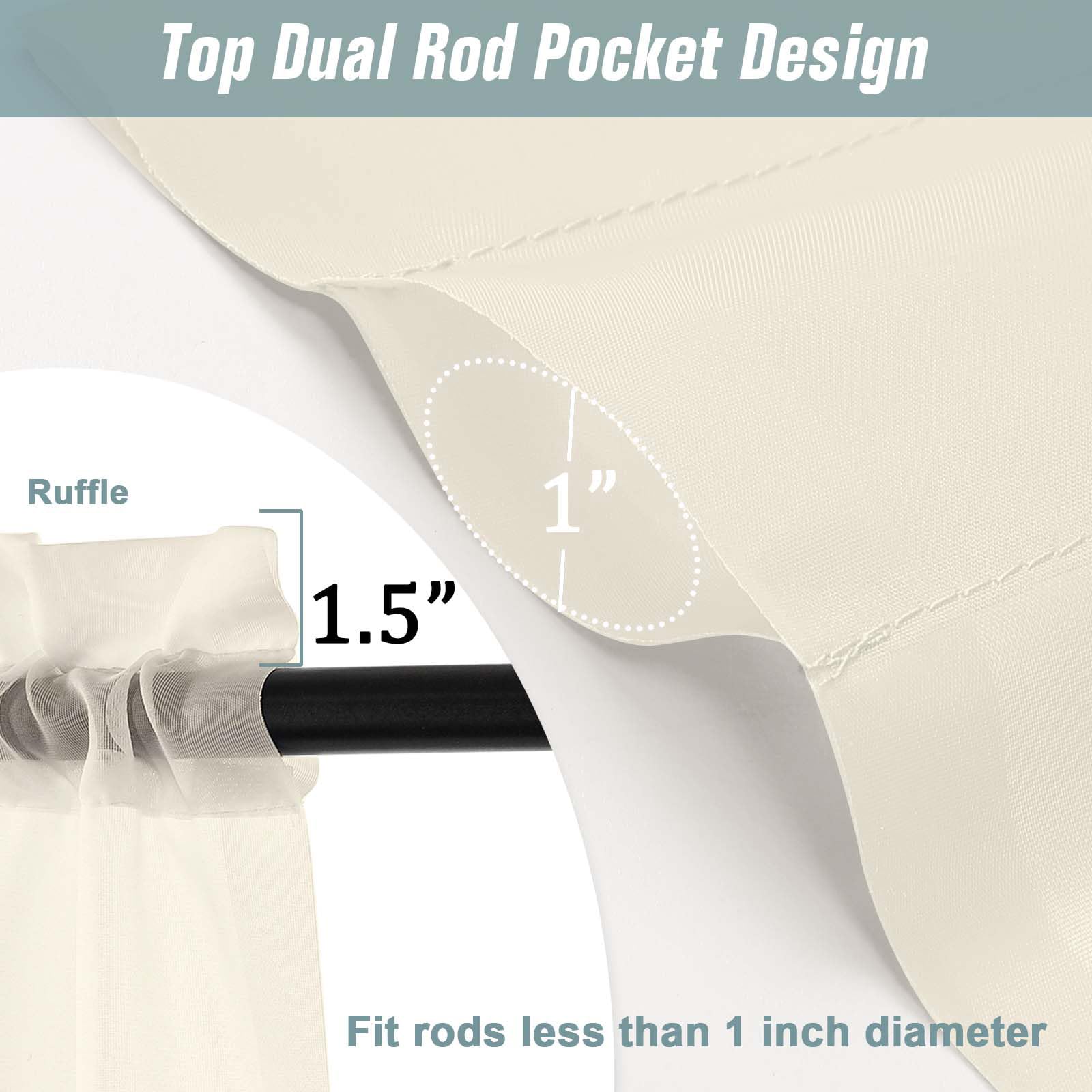 Ebesto Cream Sheer Curtains for Window 96 Inches Long 2 Panels Set, Soft Airy Light Filtering Voile Sheer Curtains for Living Room Bedroom, Dual Rod Pocket Elegant Window Drapes, 2x42Wx96L Inches