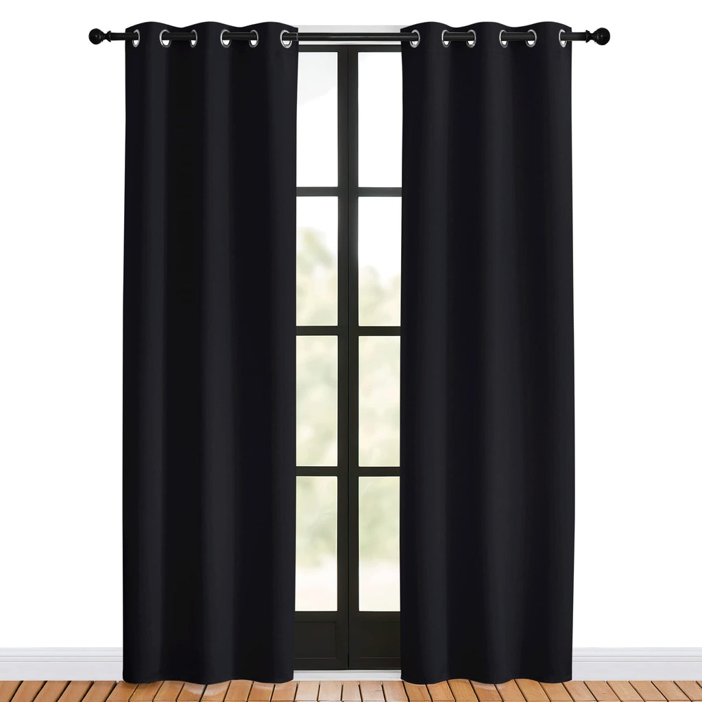 NICETOWN Living Room Curtains 80 inch Length 2 Panels Set, Black, W34, Blackout Thermal Insulated Window Treatment Solid Grommet Room Darkening for Bedroom/Home Office
