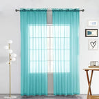SpaceDresser Sheer Voile Window Treatment Rod Pocket Curtain Panels for Kitchen Bedroom Living Room Drapes Sunlight Filtering Privacy Semi Home Decor Assorted Colors Sizes (Turquoise, 52 W x 54 L)